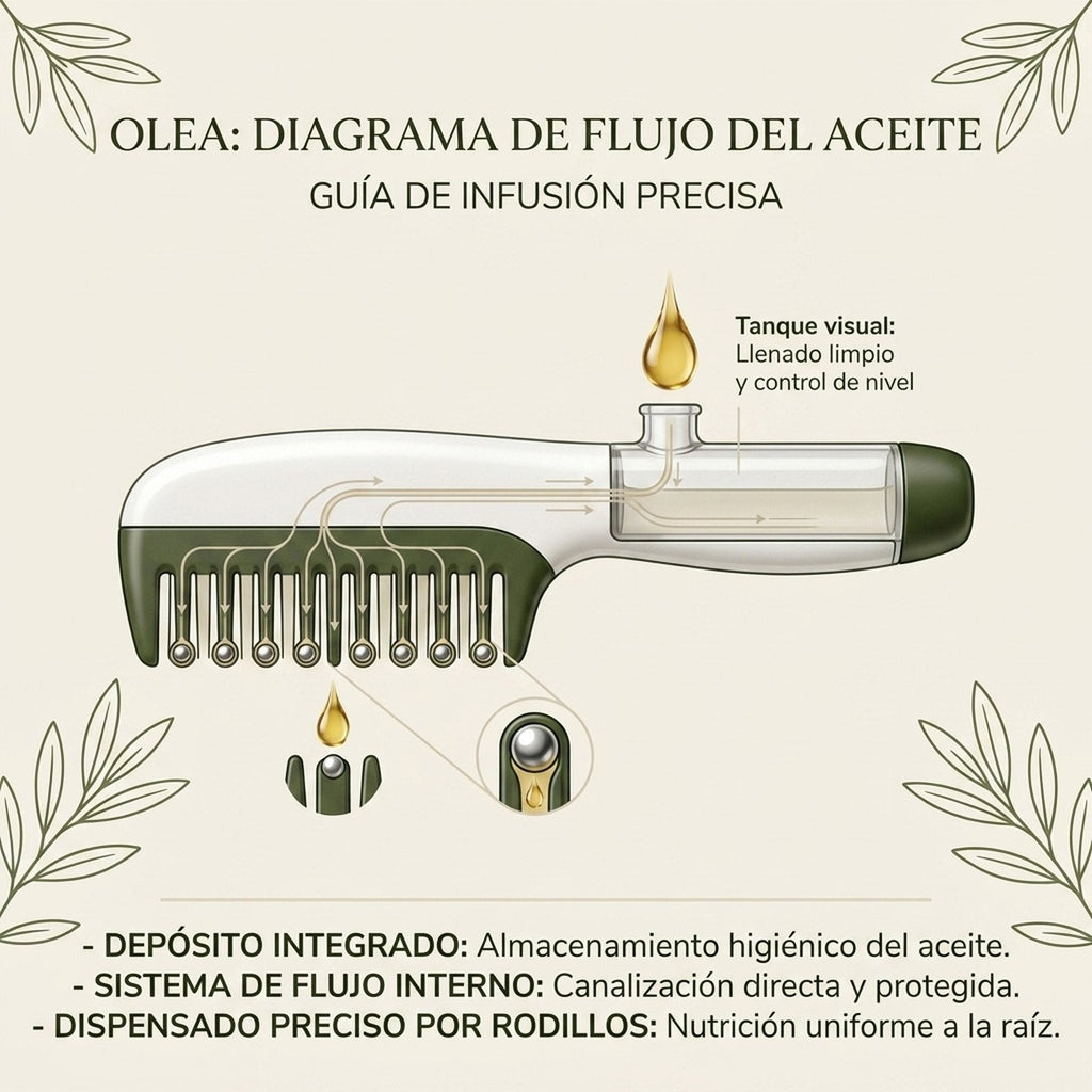 Diagrama del flujo interno de aceite del peine aplicador OLEA